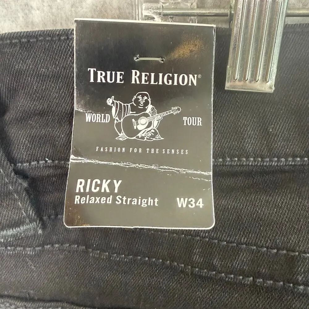 True Religion Ricky Flap Relaxed Straight Jeans Size 34 Flap Pockets Streetwear